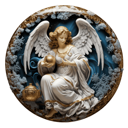 Angel Sign Religious Scene Decoe-4910 10 Metal Round