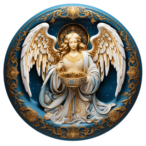 Angel Sign Religious Scene Decoe-4912 10 Metal Round