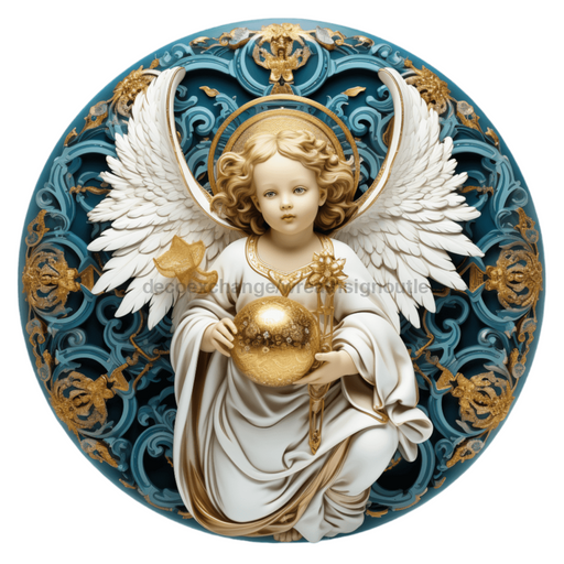 Angel Sign Religious Scene Decoe-4915 10 Metal Round