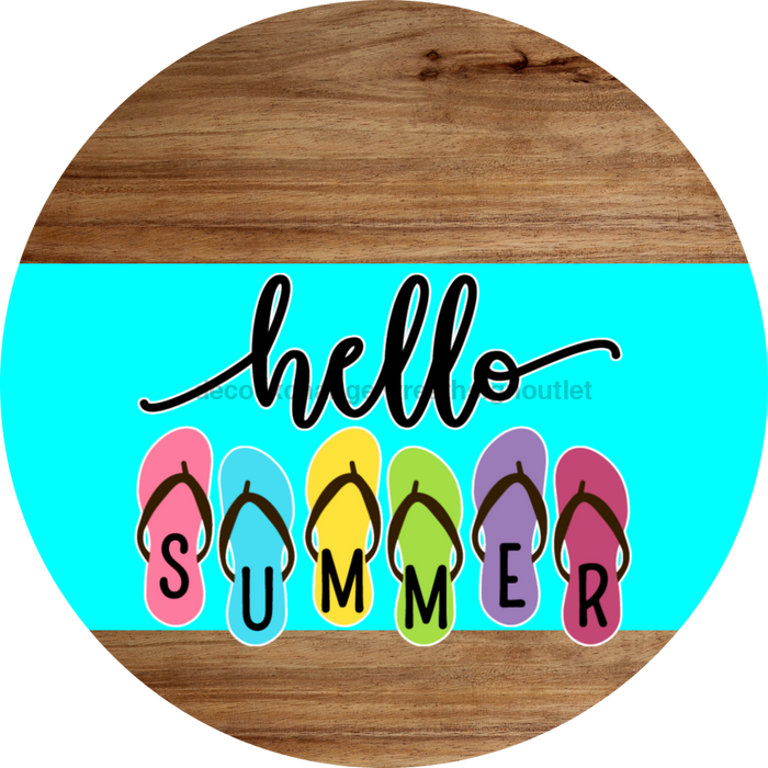 Aqua Hello Summer Flip Flop Door Hanger Dco-01644-Dh-A 18’ Round Wood
