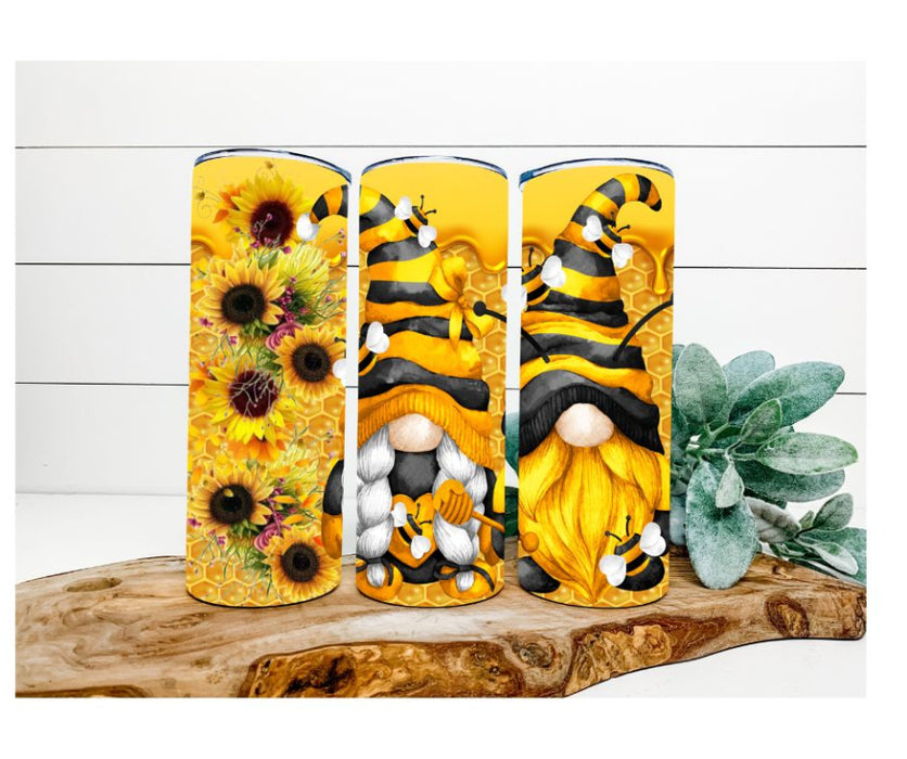 Bee Gnomes Tumbler, Sunflower and Gnomes Tumbler 20 oz Skinny Tumbler DECOETUMBLER-227 - DecoExchange®