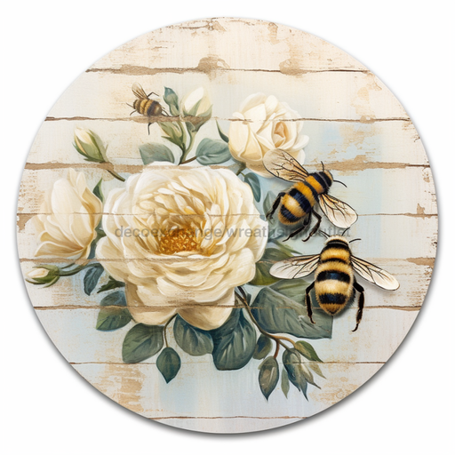 Bee Sign Floral Dco-00899 For Wreath 10 Round Metal
