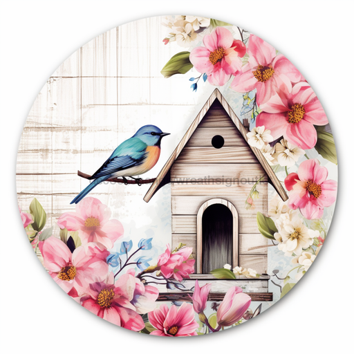 Bird House Sign Spring Dco-00874 For Wreath 10 Round Metal