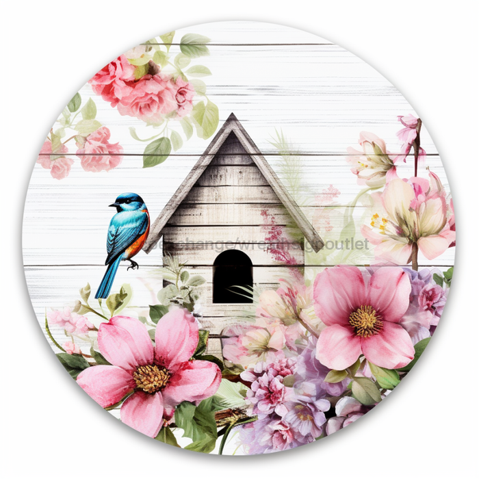 Bird House Sign Spring Dco-00884 For Wreath 10 Round Metal