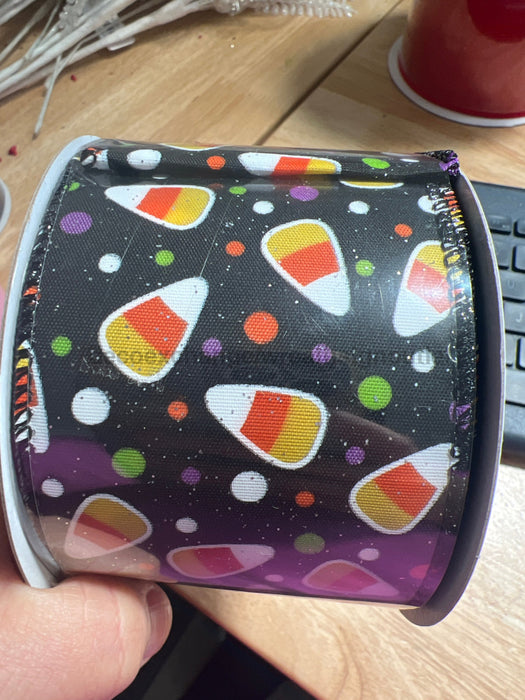 Blk Glt Stn/Candy Corn N Dots 2.5’’X10Y 51508-40-01 Ribbon