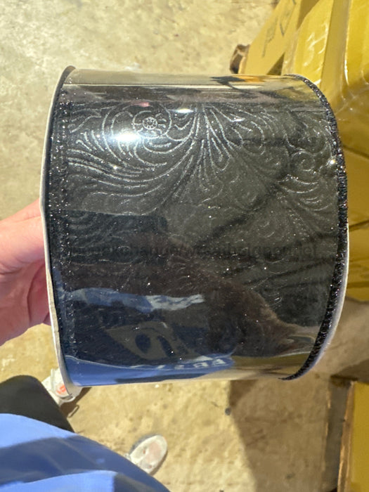 Black Glittered Flower Embossed 4’X25Y 72433-04-21B Ribbon