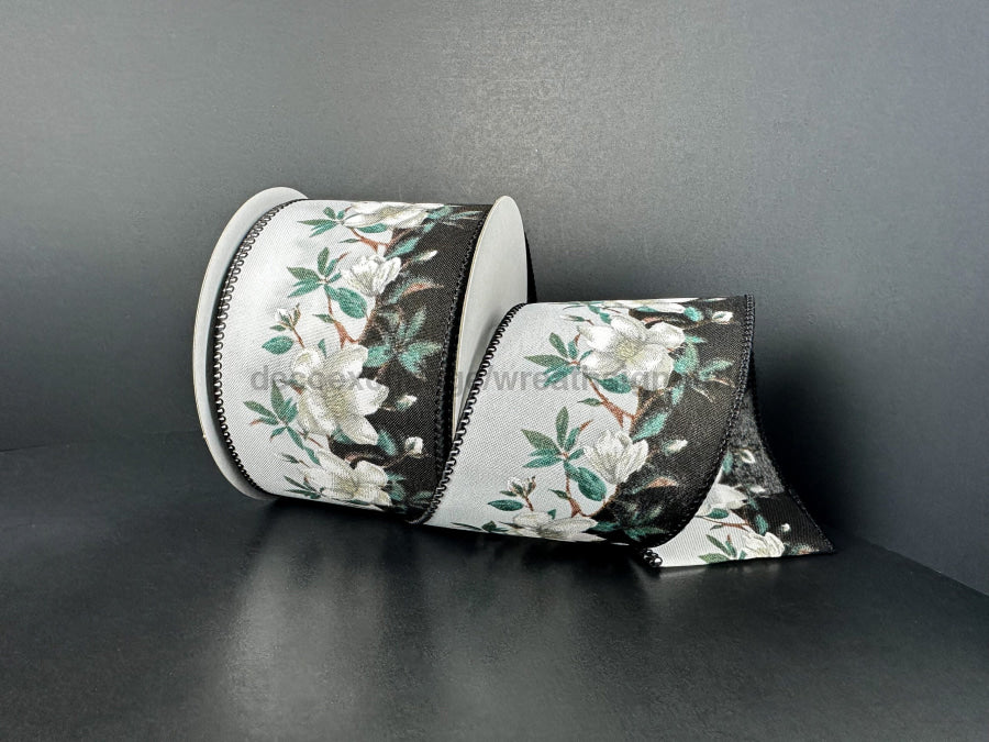Black Ponche Satin Dual Magnolia 2.5’’X10Y 61525-40-21 Ribbon