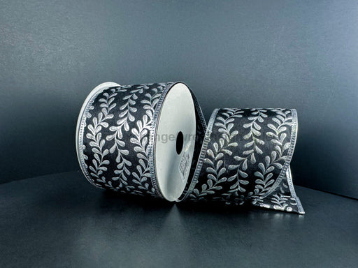 Blk Stn/Slv Embs Vines 2.5’’X10Y 76578-40-16 Ribbon