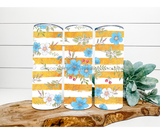 Blue Flower Tumbler, 20 oz Skinny Tumbler DECOETUMBLER-189 - DecoExchange