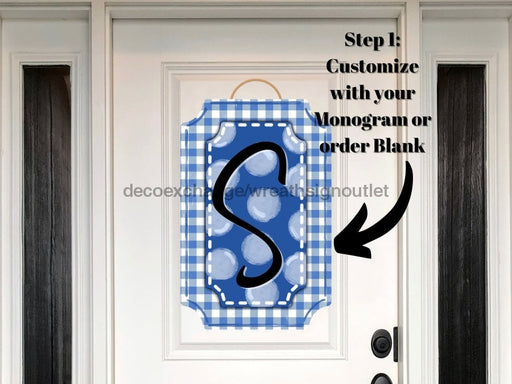 Blue Last Name Initial Sign Welcome Custom Decoe-W-184-Dh For Wreath Round 22 Wood Cutout Door