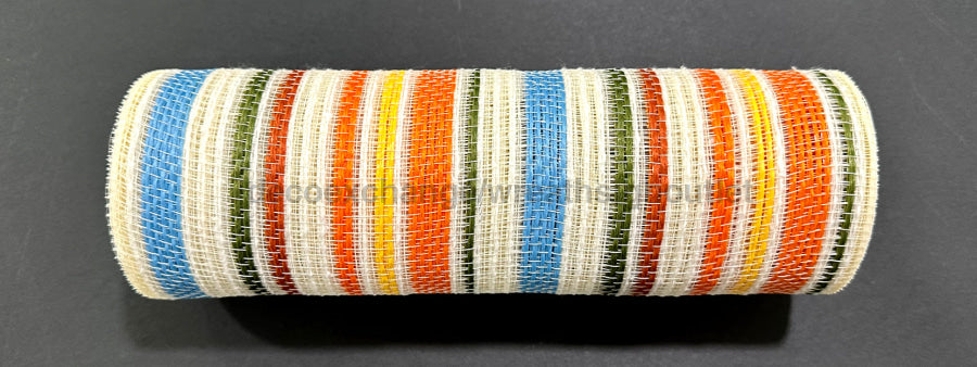 Blue-Orange-Moss-Yellow Fall Stripe Mesh 10’’X10Y XB253210-05 Mesh