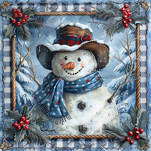 Blue Snowman Sign, DCO-102099, Sign For Wreath, 10x10in Metal Sign