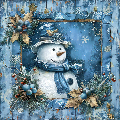 Blue Snowman Sign, DCO-102102, Sign For Wreath, 10x10in Metal Sign