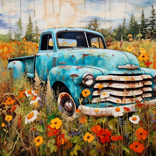 Blue Truck Sign Vintage Oaw-0031 For Wreath 10X10 Metal