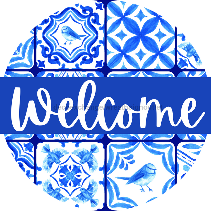Blue Welcome Door Hanger Dbj-0415-Dh 18 Round