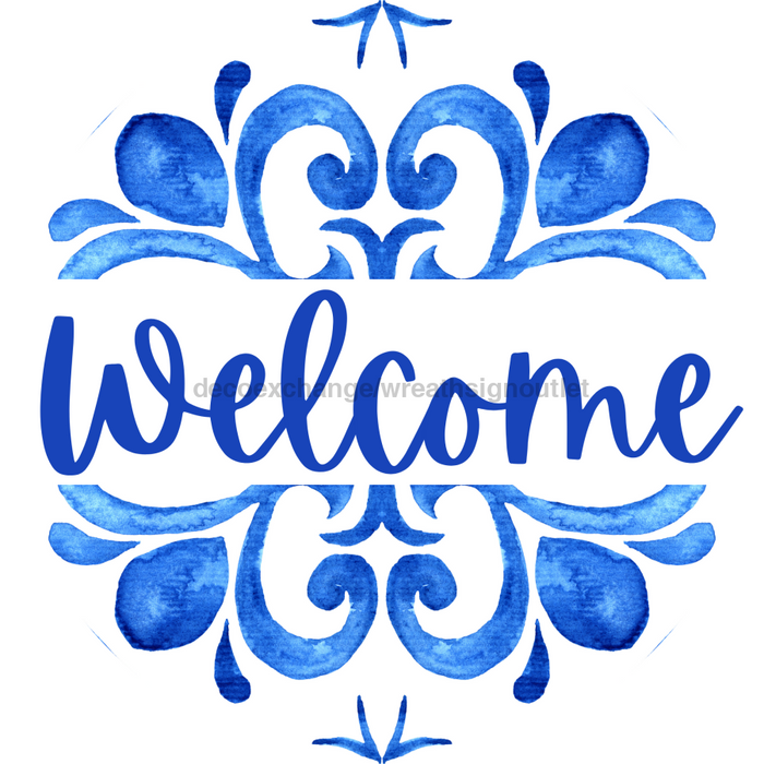 Blue Welcome Door Hanger Dbj-0417-Dh 18 Round