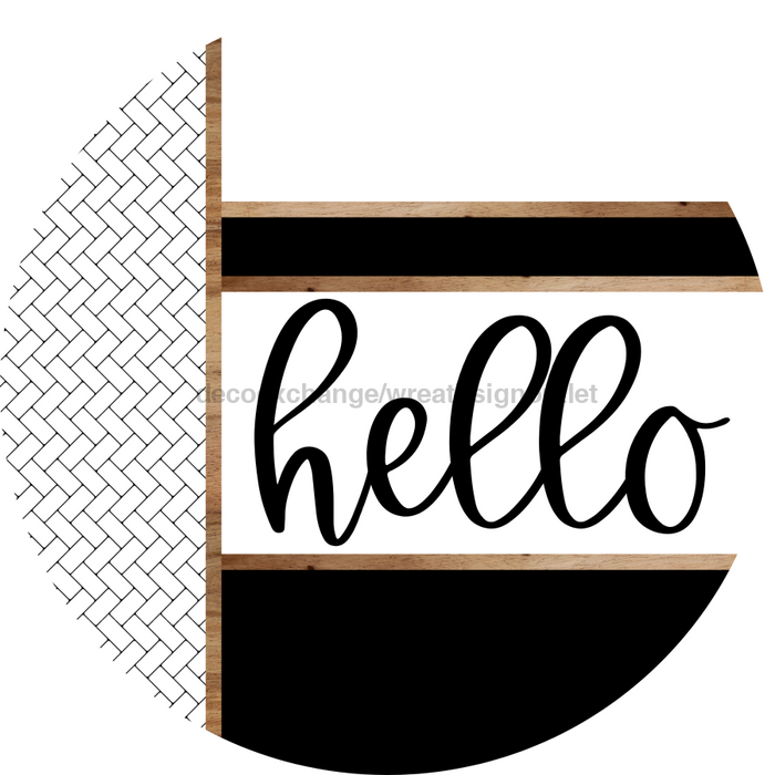 Boho Door Hanger, Hello Door Hanger, DCO-01845-DH, 18" Round Wood