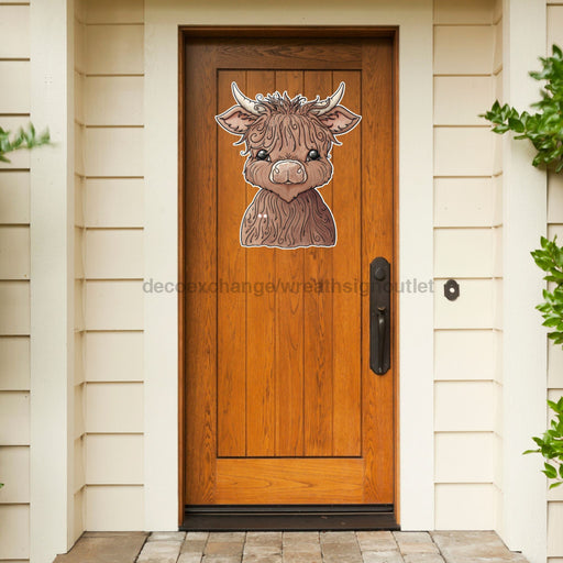 Highland Cow Door Hanger Cut Bow Holes Wood Sign Decoe-W-903436 22