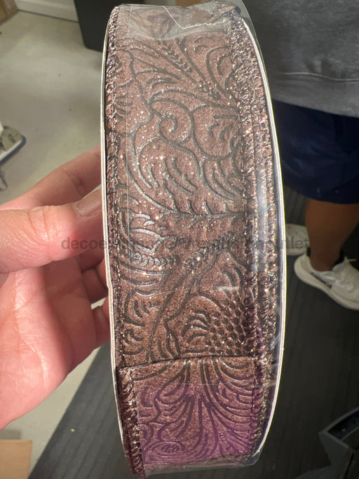 Brown Glittered Flower Embossed 1.5’’X50Y 72433-09-38C Ribbon