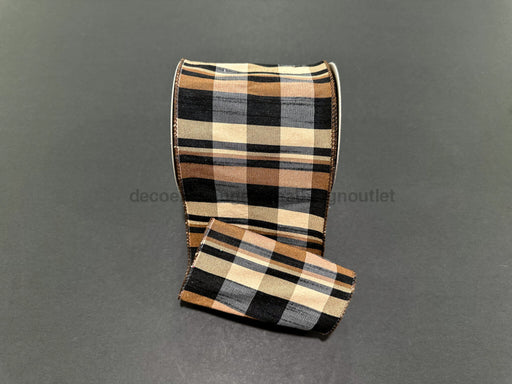 Brown-Tan-Blk Faux Dupioni Pld 4’’X10Y 73580-04-38 Ribbon
