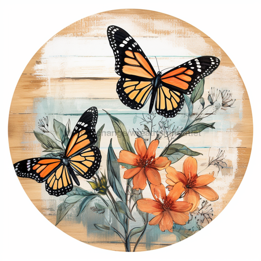 Butterfly Sign Floral Dco-00847 For Wreath 10 Round Metal