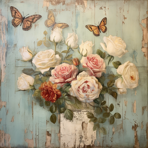 Butterfly Sign Pink Floral Dco-01001 For Wreath 10X10 Metal