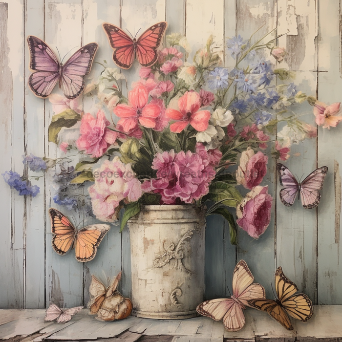 Butterfly Sign Pink Floral Dco-01006 For Wreath 10X10 Metal