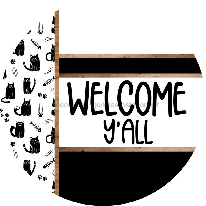 Cat Door Hanger, Welcome Yall Door Hanger, DCO-01916-DH, 18" Round Wood