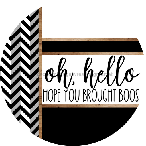 Chevron Door Hanger, Hello Brought Boos Door Hanger, DCO-01806-DH, 18" Round Wood