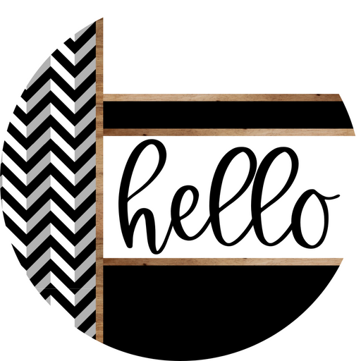 Chevron Door Hanger, Hello Door Hanger, DCO-01799-DH, 18" Round Wood