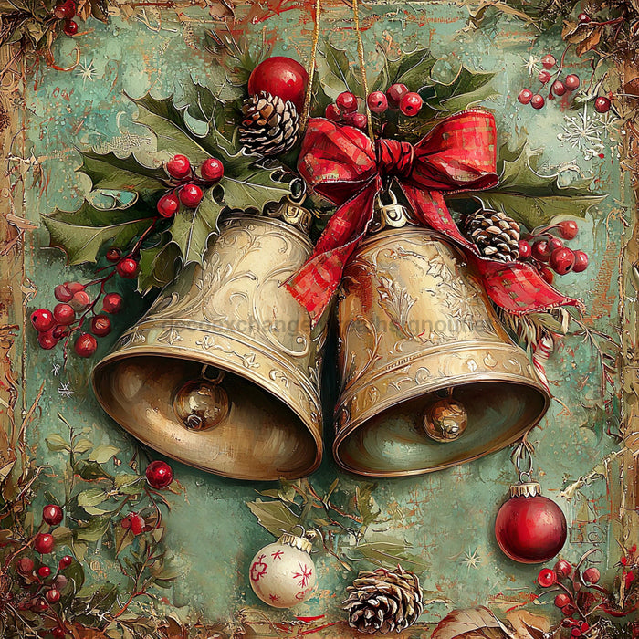 Christmas Bell Sign, DCO-102334, Sign For Wreath, 10x10in Metal Sign