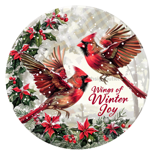 Christmas Cardinals, DCO-102644-D, Sign For Wreath, 10" Wood Sign