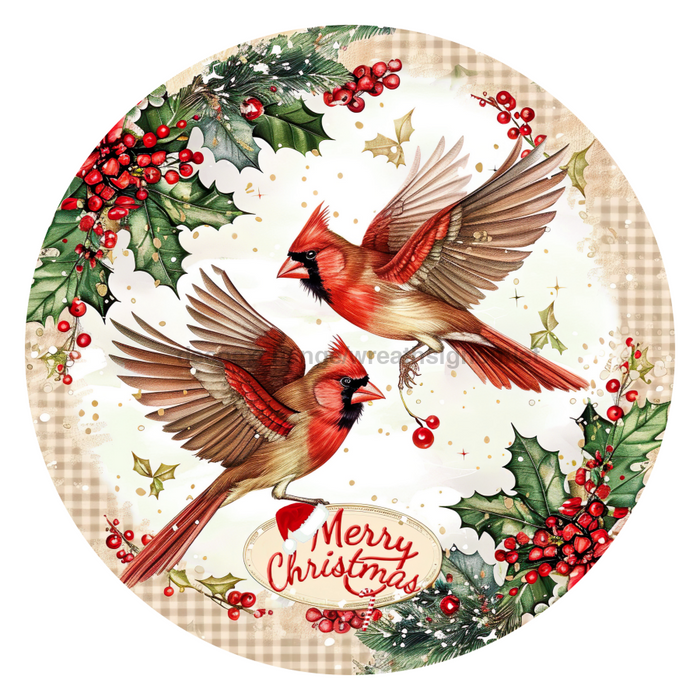 Christmas Cardinals, DCO-102645-D, Sign For Wreath, 10" Wood Sign