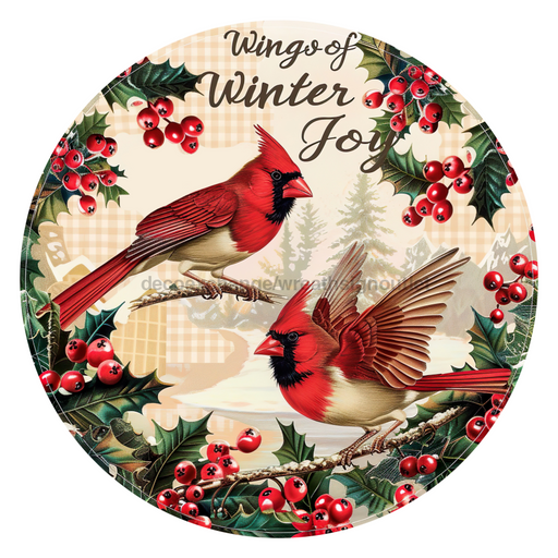Christmas Cardinals, DCO-102647-D, Sign For Wreath, 10" Wood Sign