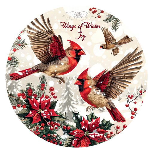 Christmas Cardinals, DCO-102649-D, Sign For Wreath, 18" Door Hanger
