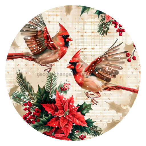 Christmas Cardinals, DCO-102650-D, Sign For Wreath, 18" Door Hanger