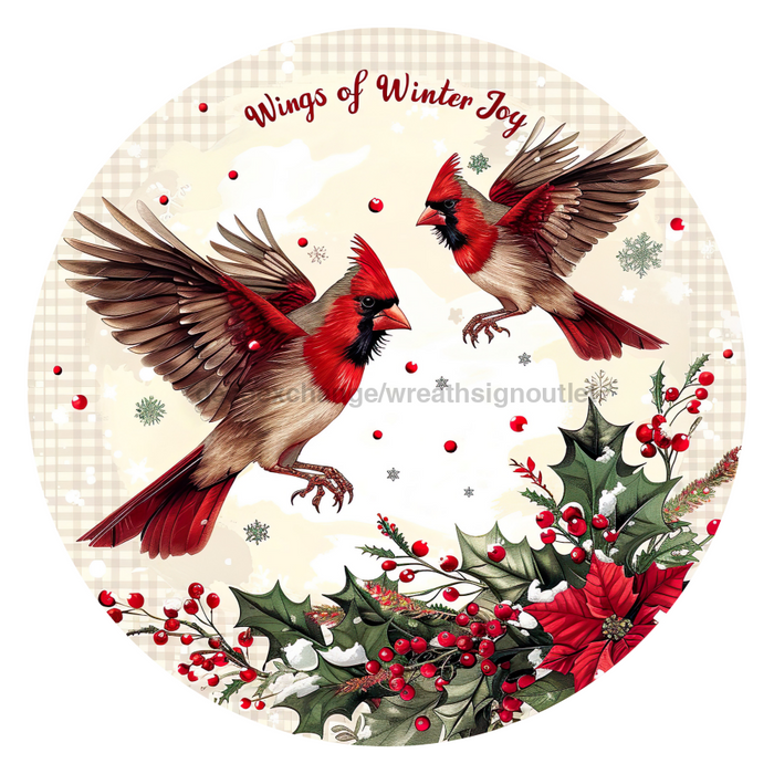 Christmas Cardinals, DCO-102652-D, Sign For Wreath, 10" Wood Sign
