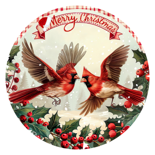 Christmas Cardinals, DCO-102655-D, Sign For Wreath, 10" Wood Sign