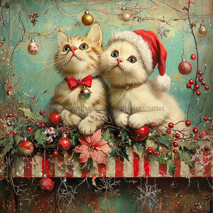 Christmas Cat Sign, DCO-102411, Sign For Wreath, 10x10in Metal Sign