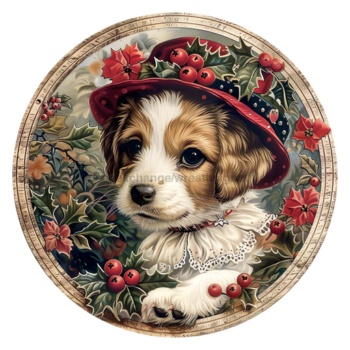 Christmas Dog, DCO-102722, Sign For Wreath, 10" Metal Sign
