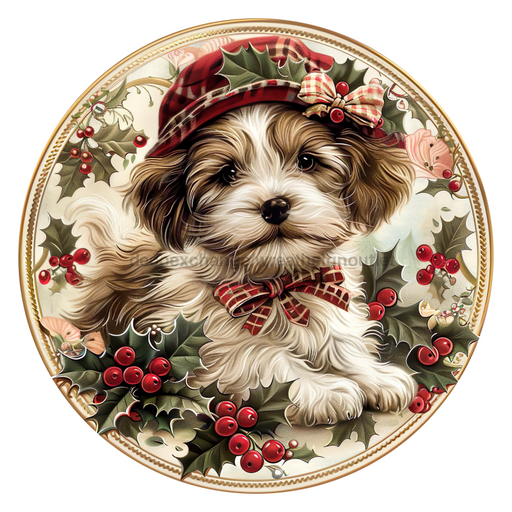 Christmas Dog, DCO-102723-D, Sign For Wreath, 10" Wood Sign
