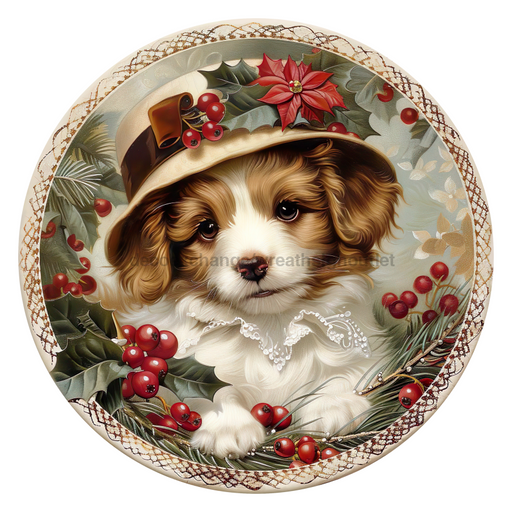 Christmas Dog, DCO-102725-D, Sign For Wreath, 10" Wood Sign