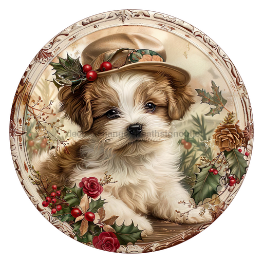 Christmas Dog, DCO-102726, Sign For Wreath, 10" Metal Sign
