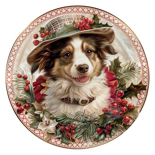 Christmas Dog, DCO-102727, Sign For Wreath, 10" Metal Sign