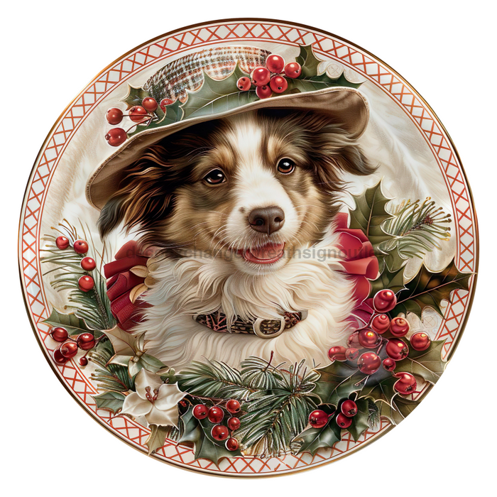 Christmas Dog, DCO-102727, Sign For Wreath, 10" Metal Sign