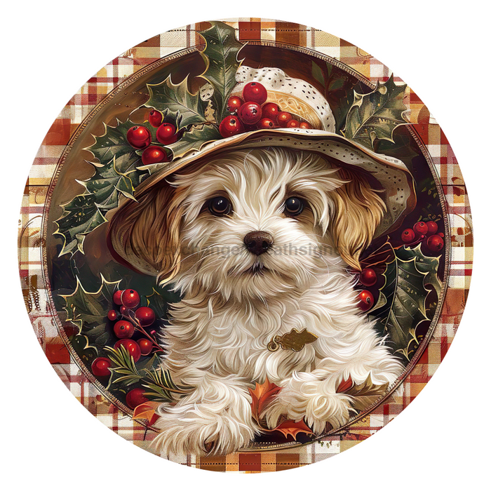 Christmas Dog, DCO-102729, Sign For Wreath, 10" Metal Sign
