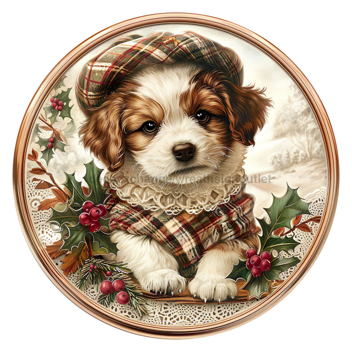 Christmas Dog, DCO-102731-D, Sign For Wreath, 18" Door Hanger