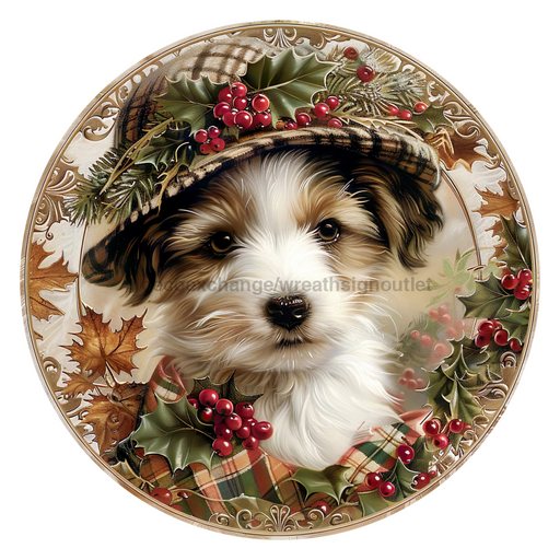 Christmas Dog, DCO-102733, Sign For Wreath, 10" Metal Sign
