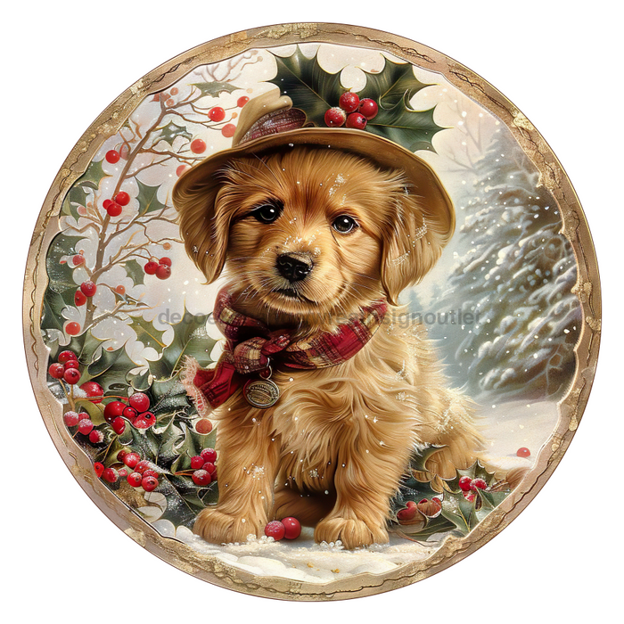 Christmas Dog, DCO-102735-D, Sign For Wreath, 10" Wood Sign
