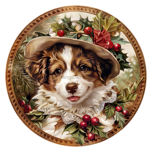 Christmas Dog, DCO-102736, Sign For Wreath, 10" Metal Sign
